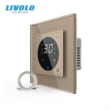 Розумний Wi-Fi терморегулятор LIVOLO сенсорний для електричної теплої підлоги, золотий, скляна панель VL-C7FCQ1Z2/XQ001-2AP фото