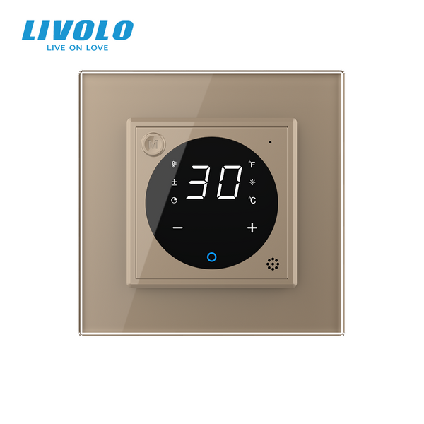 Розумний Wi-Fi терморегулятор LIVOLO сенсорний для електричної теплої підлоги, золотий, скляна панель VL-C7FCQ1Z2/XQ001-2AP фото
