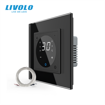 Розумний Wi-Fi терморегулятор LIVOLO сенсорний для електричної теплої підлоги, чорний, скляна панель VL-C7FCQ1Z2/XQ001-2BP фото