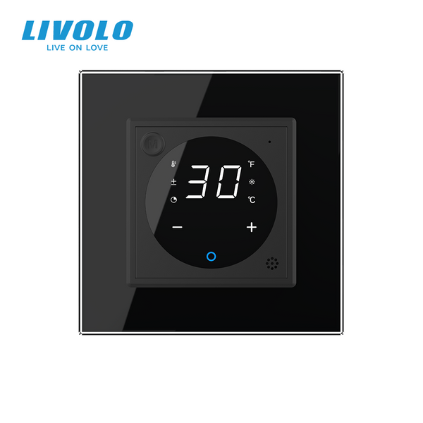 Розумний Wi-Fi терморегулятор LIVOLO сенсорний для електричної теплої підлоги, чорний, скляна панель VL-C7FCQ1Z2/XQ001-2BP фото