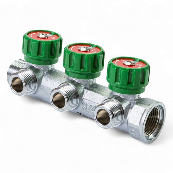 Розподільча гребінка з регулюючими вентилями 3 контури 3/4''x3/4" 393012 фото