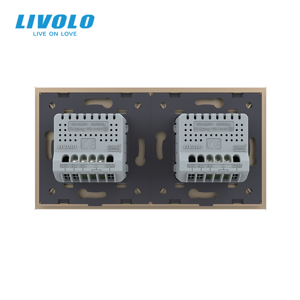 Розумний сенсорний (дотиковий) вимикач LIVOLO 3 клавіші (1-2) золотий скло Wi-Fi VL-C7FC1Z2/FC2Z2-4AP фото